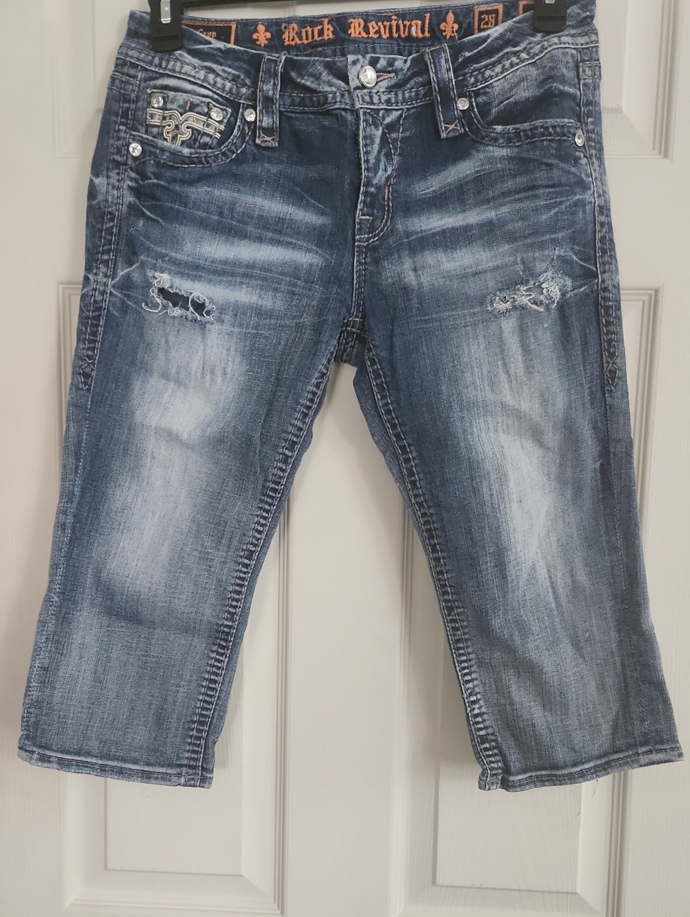 Rock Revival Blue Distressed Ankle Crop Jeans